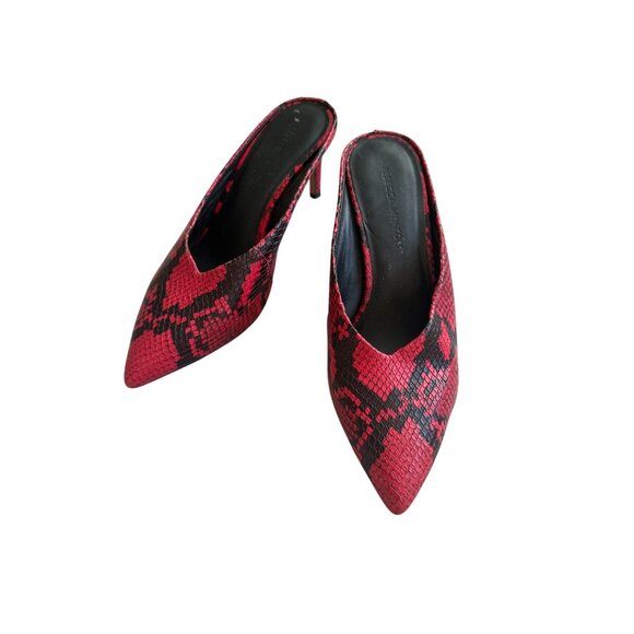 REBECCA MINKOFF Red Black Snake Print Mules Heels Size 7 - Picture 6 of 7
